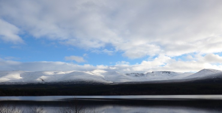 Cairngorms form Loch Morlich in the afternoon