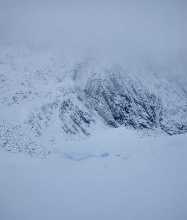 Cornices on the Sneachda Morains with Aladdin's Buttress behind