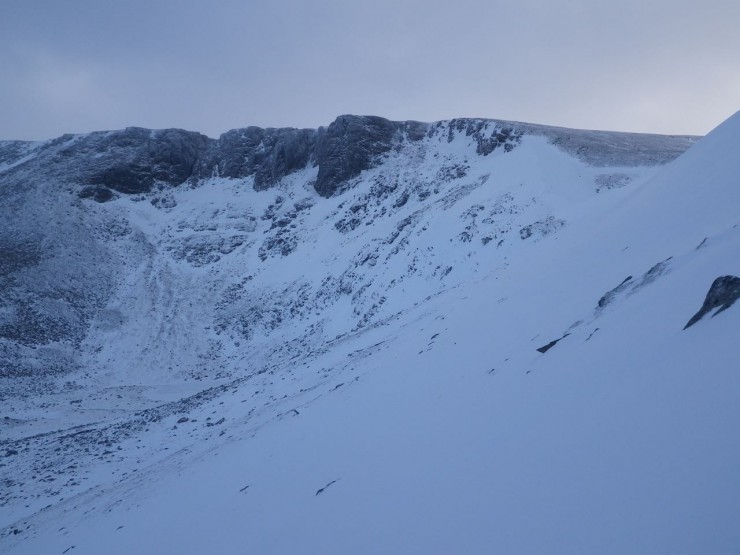 Coire Lochain from an East aspects showing snow distribution