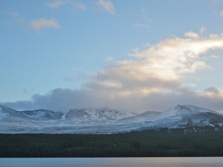Evening light on the Northern Corries from Loch Morlich