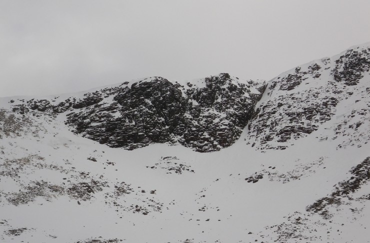 Mess of Potage - difficult to see in the photo but wet snow instabilities were widespread on approach slopes below