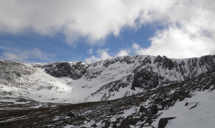 Coire an t Sneachda, a strong head wind  walking in -  gusty and blowing us over at the start of the boulder field so we gave it a miss!