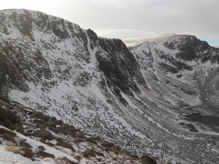 Coire an-t Sneachda - remaining snow is lead and bullet hard