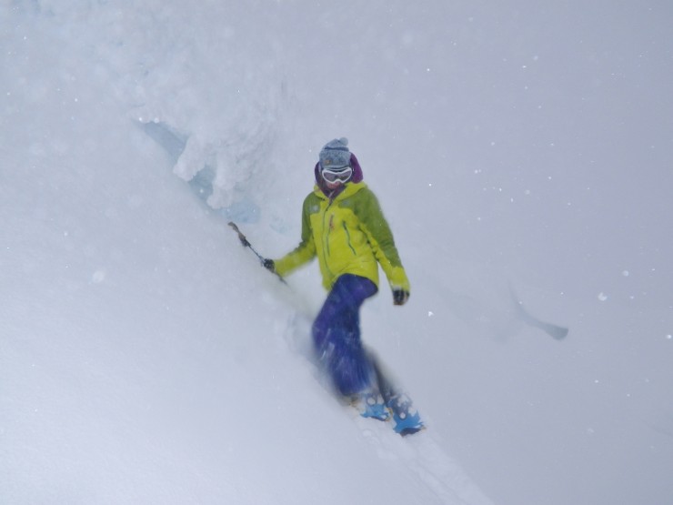 Soft deep accumulations form below a cornice on a N facing slope