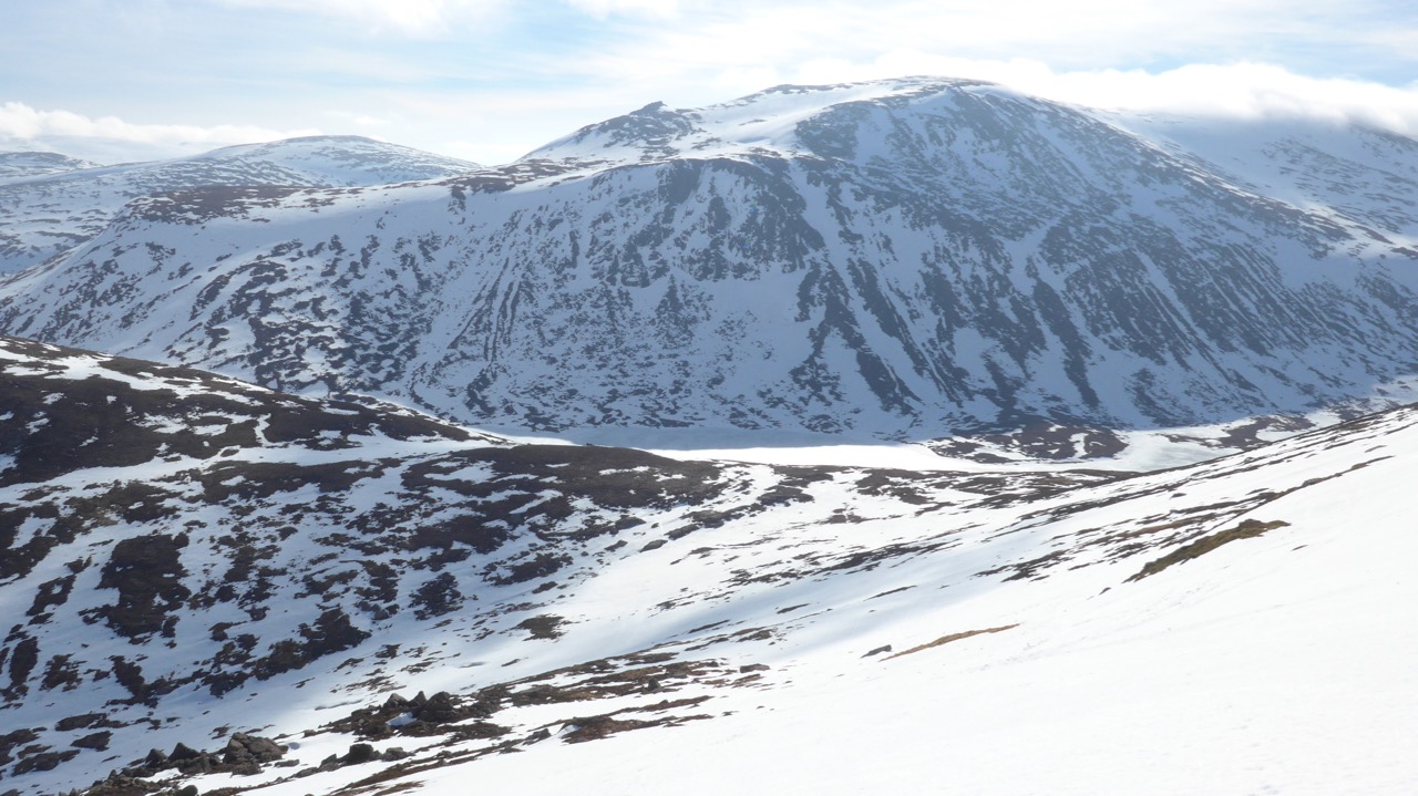 Looking toward the saddle at the head of Strath Nethy, Loch Avon and Beinn Mheadhoin 