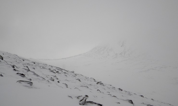 Clouds briefly cleared revealing a glimpse of Coire an t-Sneachda