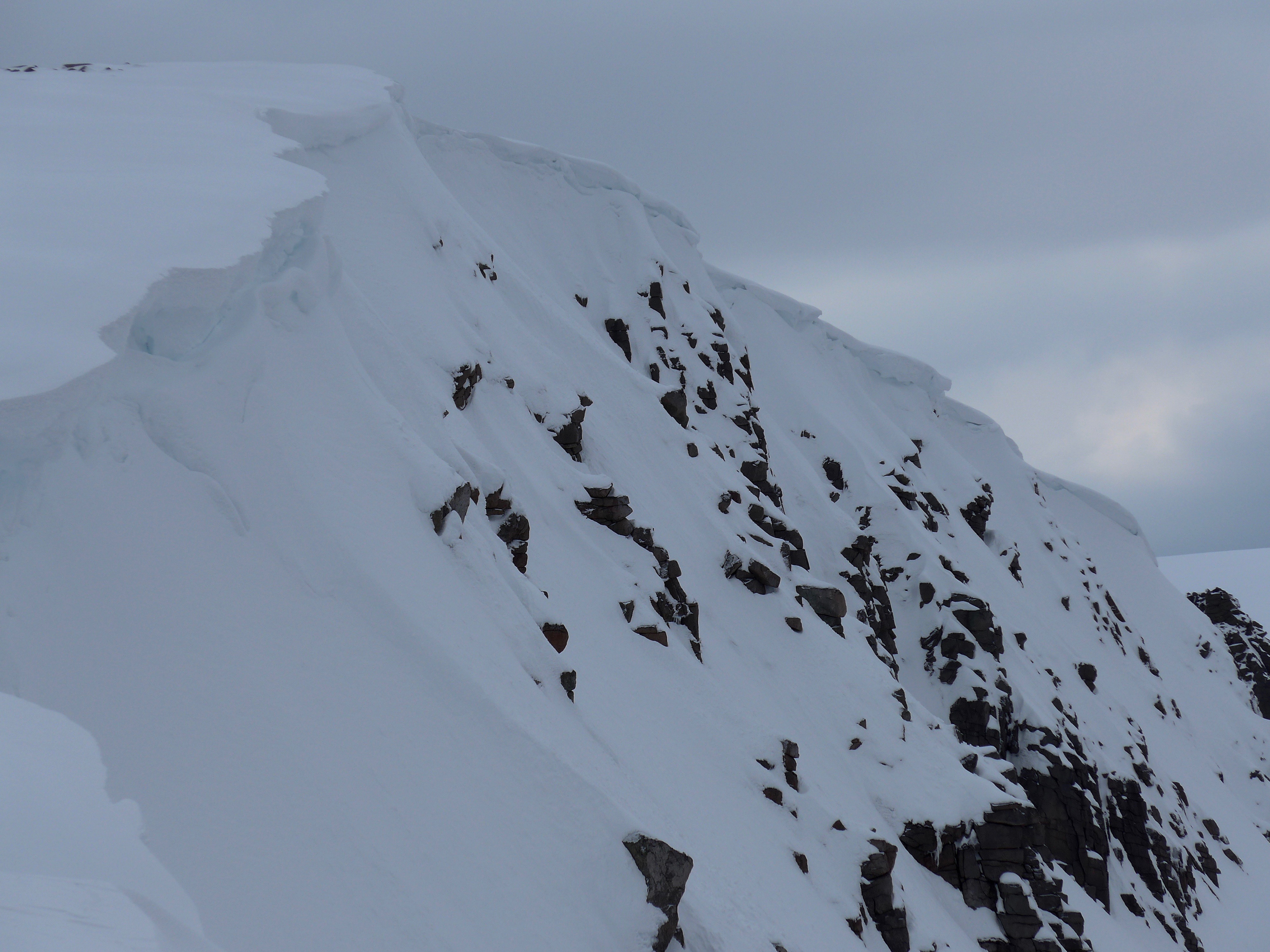 Cornices overhang many Northerly slopes